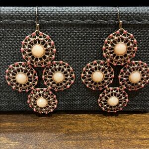 Festive Pink and Gold Chandelier Earrings